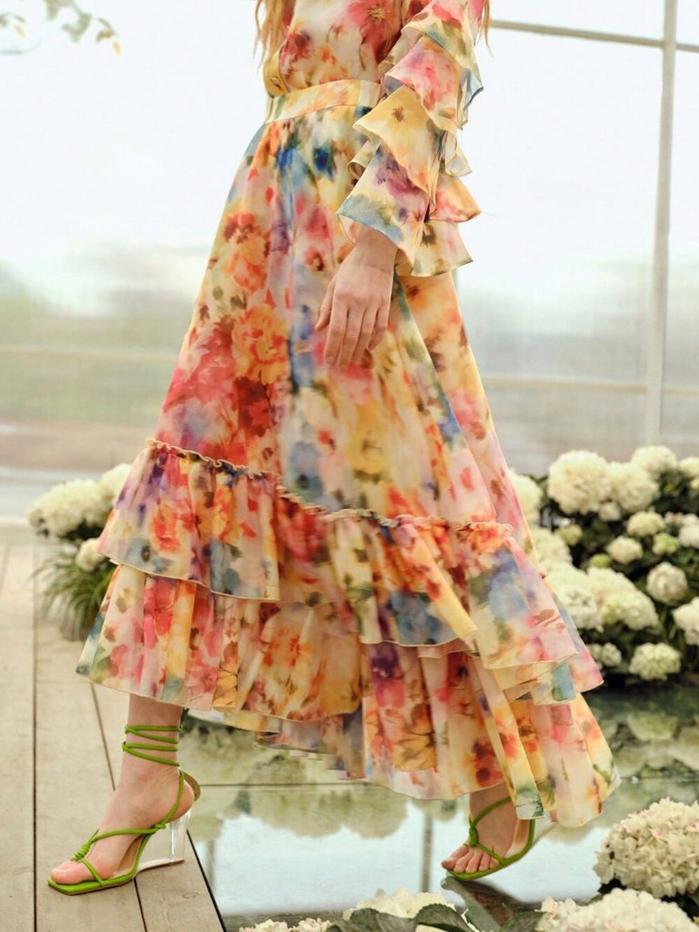 Multicolor Boho Womens Premium Romantic Elegant floral Printed ruffle maxi Skirt - Picture 5 of 7